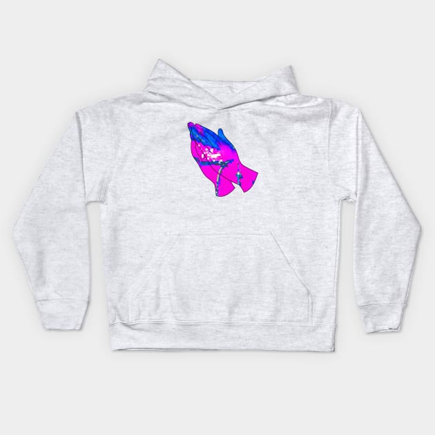 Prayer Hands Glitch Art Glitchcore Kids Hoodie by raspberry-tea